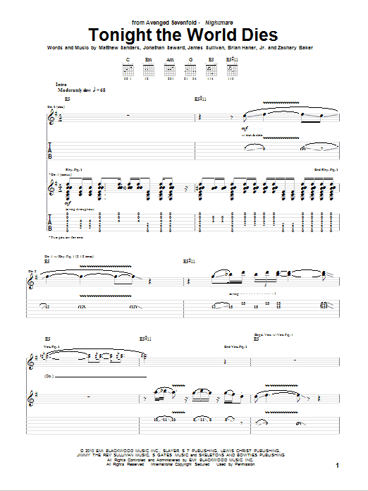 Download Avenged Sevenfold Tonight The World Dies Sheet Music and learn how to play Bass Guitar Tab PDF digital score in minutes