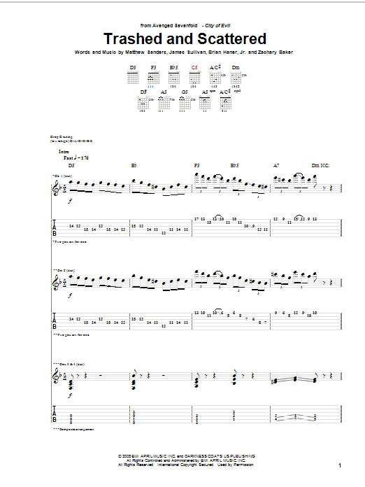 Download Avenged Sevenfold Trashed And Scattered Sheet Music and learn how to play Guitar Tab PDF digital score in minutes