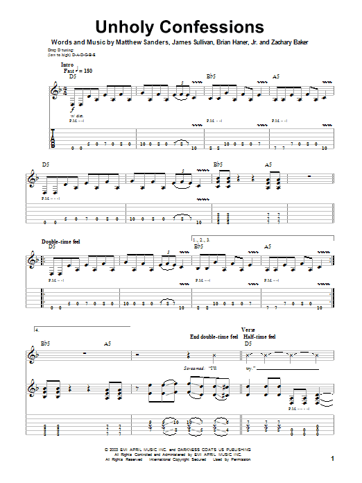 Download Avenged Sevenfold Unholy Confessions Sheet Music and learn how to play Guitar Tab PDF digital score in minutes