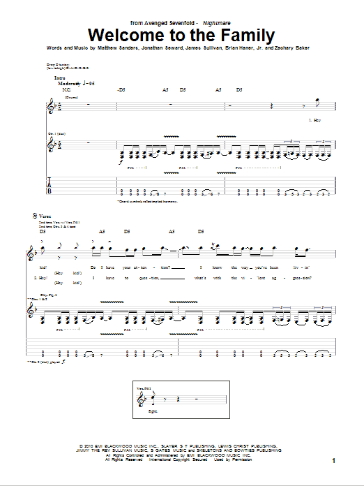 Download Avenged Sevenfold Welcome To The Family Sheet Music and learn how to play Bass Guitar Tab PDF digital score in minutes