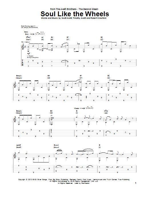 Download The Avett Brothers Soul Like The Wheels Sheet Music and learn how to play Guitar Tab PDF digital score in minutes