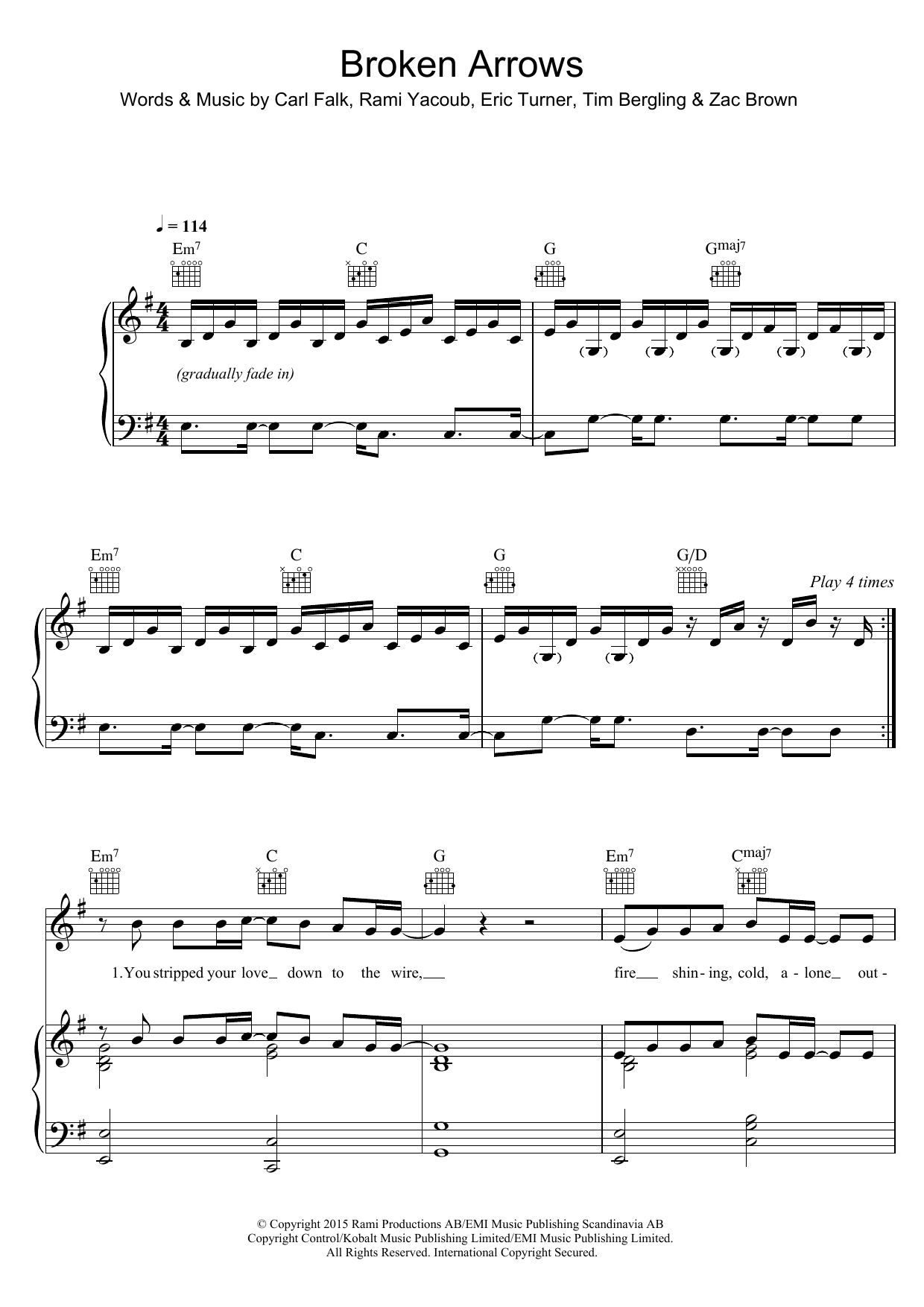 Download Avicii Broken Arrows Sheet Music and learn how to play Piano, Vocal & Guitar (Right-Hand Melody) PDF digital score in minutes