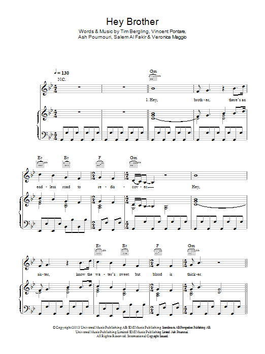 Download Avicii Hey Brother Sheet Music and learn how to play Keyboard PDF digital score in minutes
