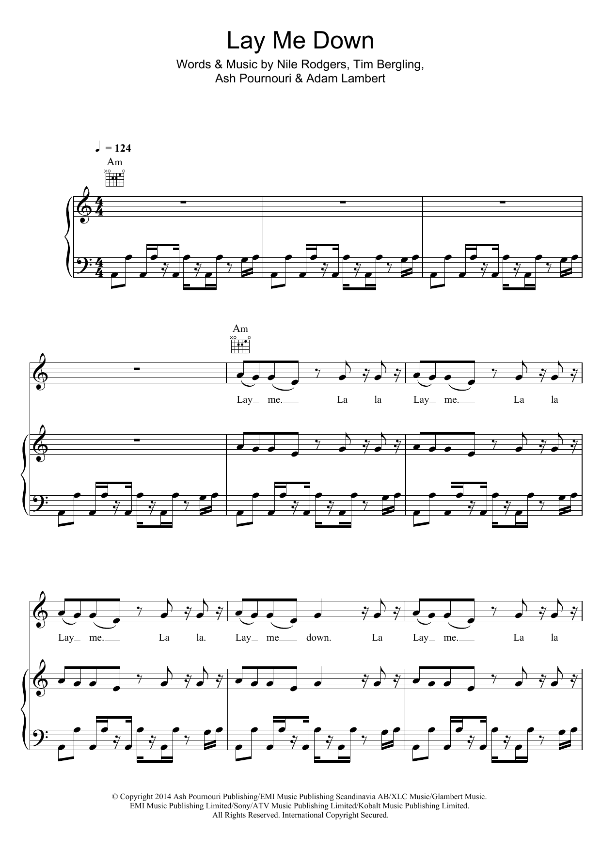 Download Avicii Lay Me Down Sheet Music and learn how to play Piano, Vocal & Guitar (Right-Hand Melody) PDF digital score in minutes