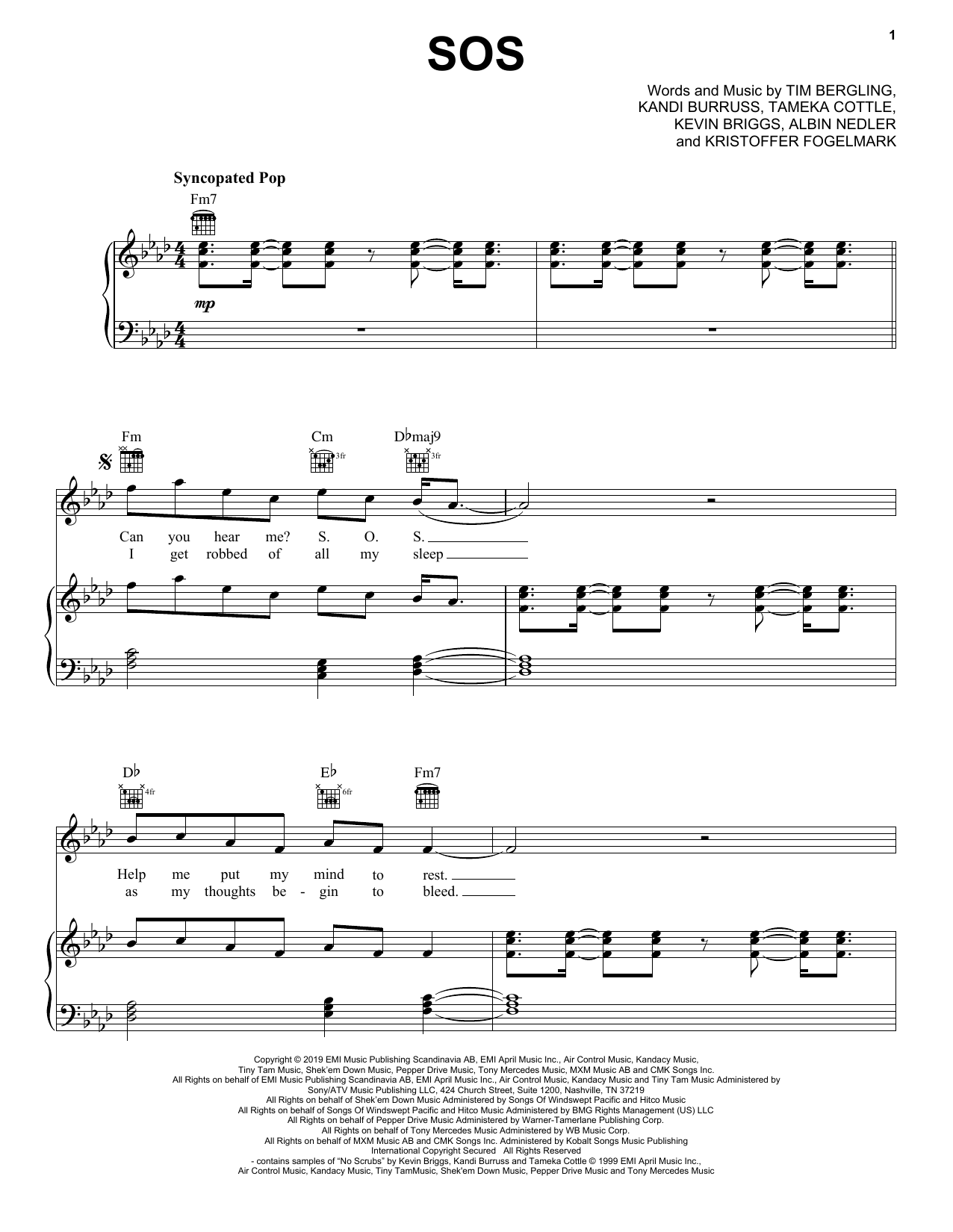 Download Avicii SOS (feat. Aloe Blacc) Sheet Music and learn how to play Piano, Vocal & Guitar Chords (Right-Hand Melody) PDF digital score in minutes