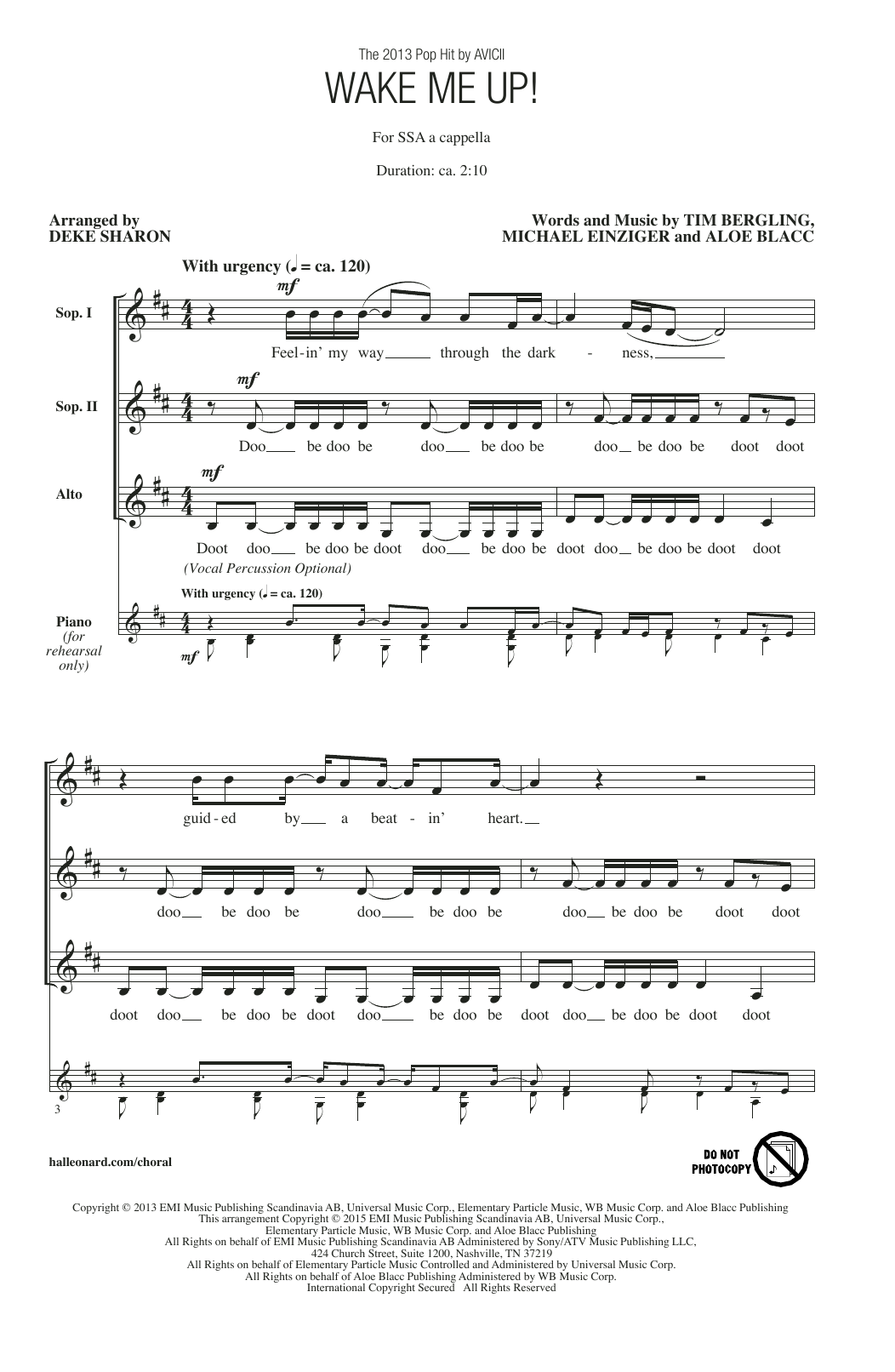 Download Deke Sharon Wake Me Up! Sheet Music and learn how to play SSA PDF digital score in minutes