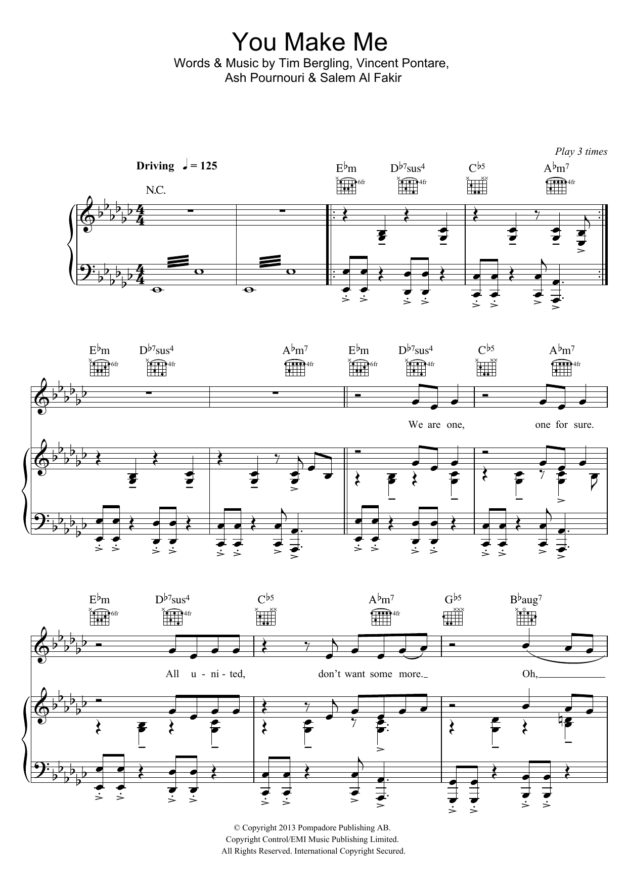 Download Avicii You Make Me Sheet Music and learn how to play Piano, Vocal & Guitar (Right-Hand Melody) PDF digital score in minutes