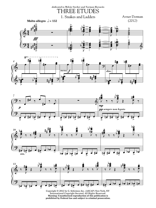 Download Avner Dorman Three Etudes Sheet Music and learn how to play Piano PDF digital score in minutes