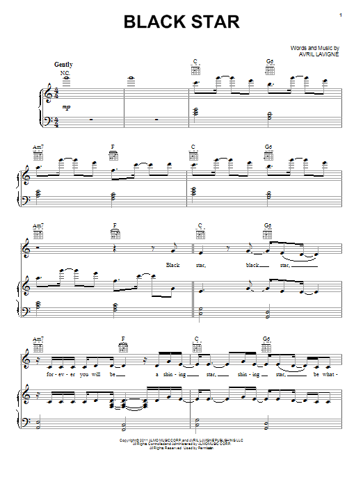 Download Avril Lavigne Black Star Sheet Music and learn how to play Piano, Vocal & Guitar (Right-Hand Melody) PDF digital score in minutes