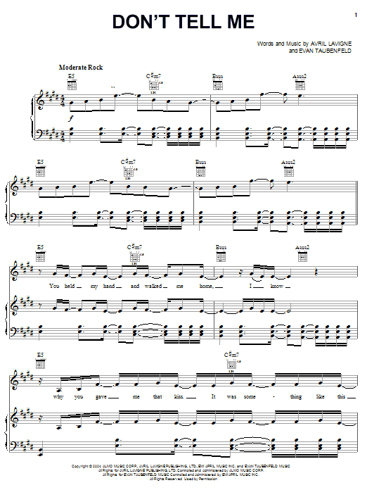 Download Avril Lavigne Don't Tell Me Sheet Music and learn how to play Easy Piano PDF digital score in minutes