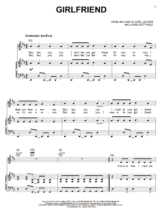Download Avril Lavigne Girlfriend Sheet Music and learn how to play Guitar Lead Sheet PDF digital score in minutes