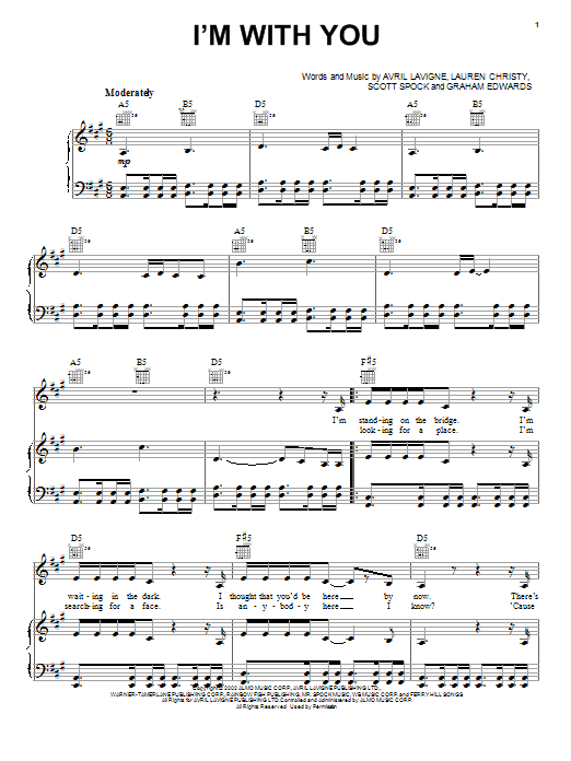 Download Avril Lavigne I'm With You Sheet Music and learn how to play Easy Guitar Tab PDF digital score in minutes