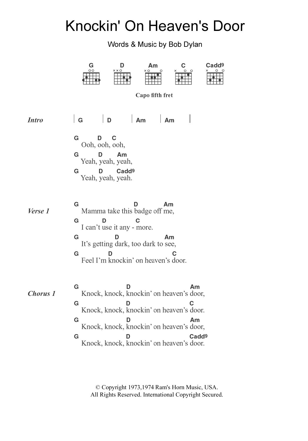 Download Avril Lavigne Knockin' On Heaven's Door Sheet Music and learn how to play Lyrics & Chords PDF digital score in minutes