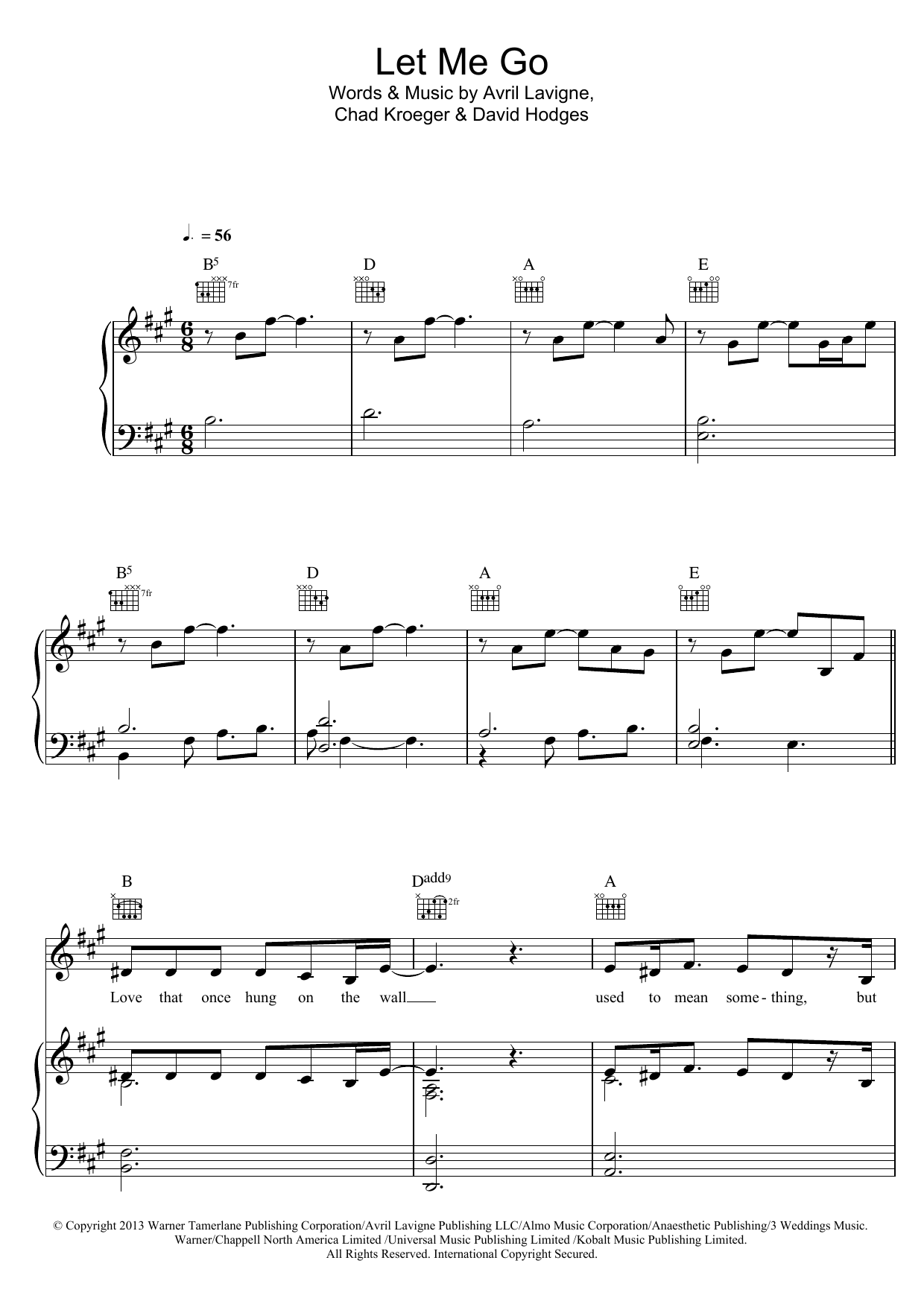Download Avril Lavigne Let Me Go (feat. Chad Kroeger) Sheet Music and learn how to play Piano, Vocal & Guitar PDF digital score in minutes