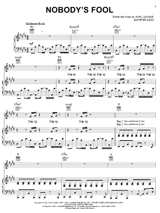Download Avril Lavigne Nobody's Fool Sheet Music and learn how to play Piano, Vocal & Guitar (Right-Hand Melody) PDF digital score in minutes