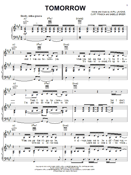 Download Avril Lavigne Tomorrow Sheet Music and learn how to play Guitar Tab PDF digital score in minutes