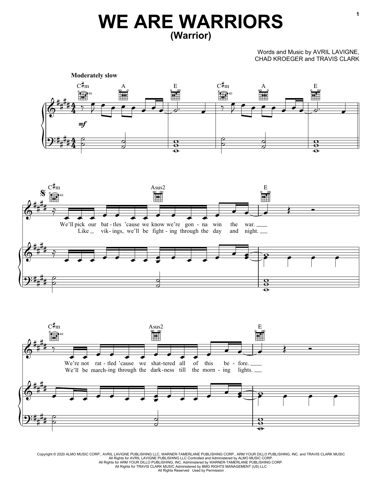 Download Avril Lavigne We Are Warriors (Warrior) Sheet Music and learn how to play Super Easy Piano PDF digital score in minutes