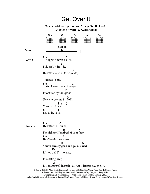 Download Avril Lavigne Get Over It Sheet Music and learn how to play Lyrics & Chords PDF digital score in minutes