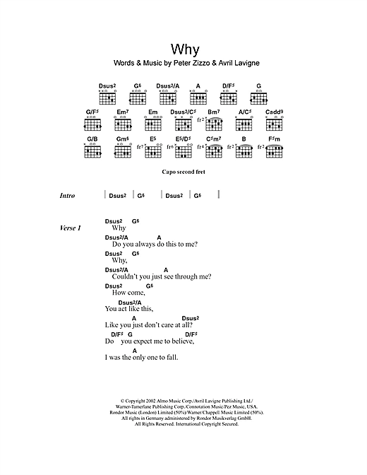 Download Avril Lavigne Why Sheet Music and learn how to play Lyrics & Chords PDF digital score in minutes