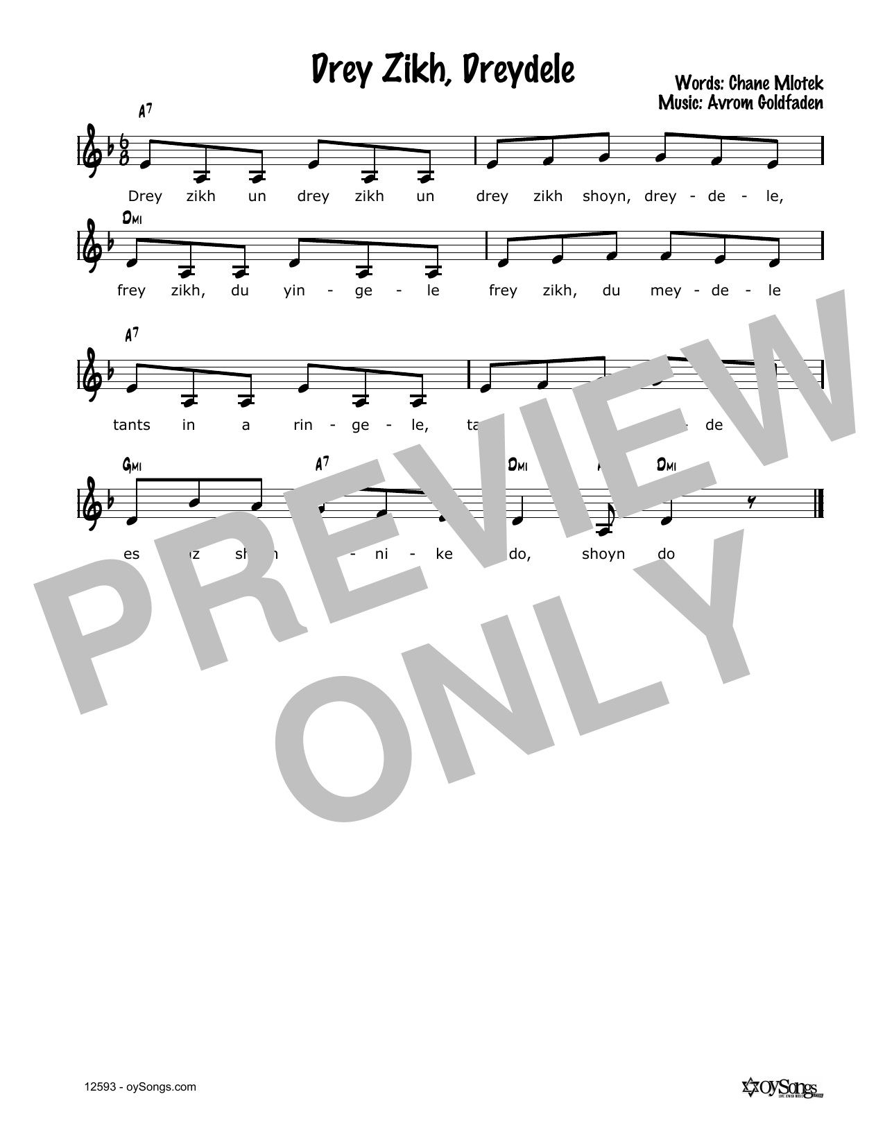 Download Avrom Goldfaden Drei Zich, Dreidele Sheet Music and learn how to play Melody Line, Lyrics & Chords PDF digital score in minutes