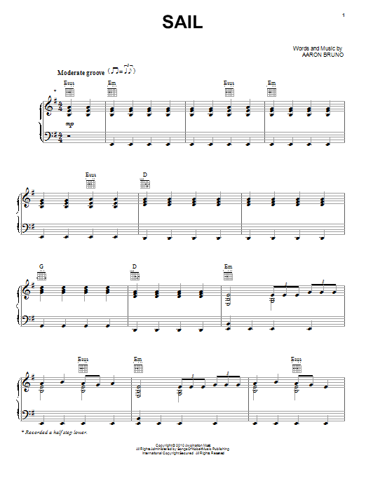 Download Awolnation Sail Sheet Music and learn how to play Piano, Vocal & Guitar (Right-Hand Melody) PDF digital score in minutes