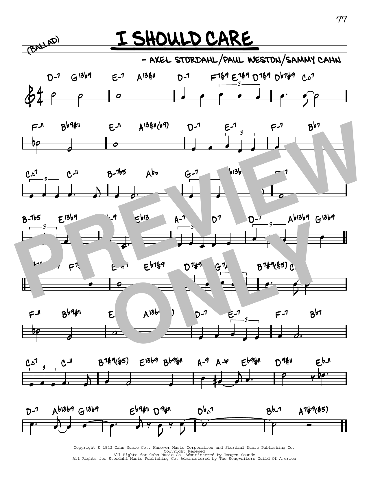 Download Axel Stordahl I Should Care (arr. David Hazeltine) Sheet Music and learn how to play Real Book – Enhanced Chords PDF digital score in minutes