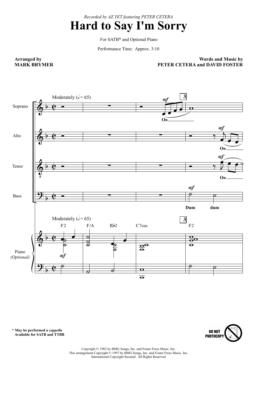 Download Az Yet Hard To Say I'm Sorry (feat. Peter Cetera) (arr. Mark Brymer) Sheet Music and learn how to play SATB Choir PDF digital score in minutes