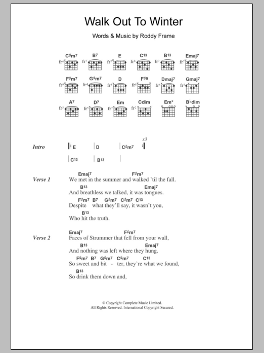 Download Aztec Camera Walk Out To Winter Sheet Music and learn how to play Lyrics & Chords PDF digital score in minutes