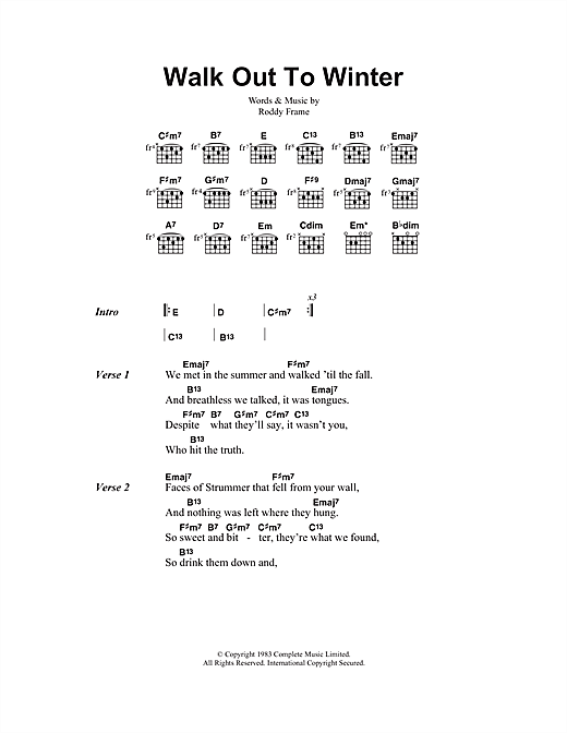 Download Aztec Camera Walk Out To Winter Sheet Music and learn how to play Lyrics & Chords PDF digital score in minutes