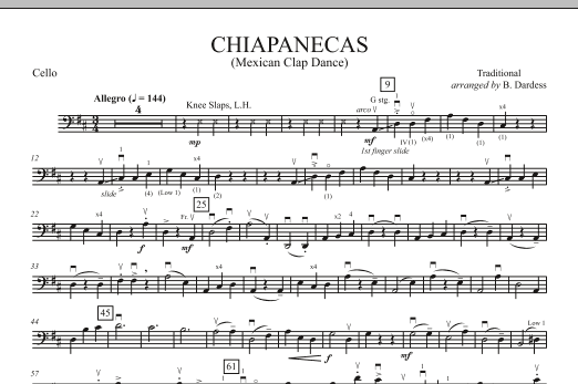 Download B. Dardess Chiapanecas (Mexican Clap Dance) - Cello Sheet Music and learn how to play Orchestra PDF digital score in minutes