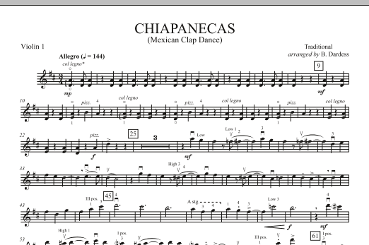 Download B. Dardess Chiapanecas (Mexican Clap Dance) - Violin 1 Sheet Music and learn how to play Orchestra PDF digital score in minutes