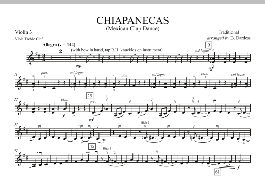 Download B. Dardess Chiapanecas (Mexican Clap Dance) - Violin 3 (Viola Treble Clef) Sheet Music and learn how to play Orchestra PDF digital score in minutes