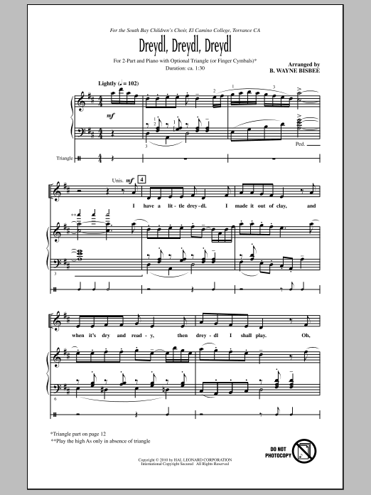 Download B. Wayne Bisbee Dreydl, Dreydl, Dreydl Sheet Music and learn how to play 2-Part Choir PDF digital score in minutes