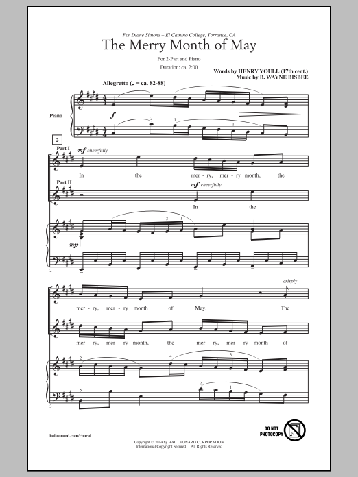 Download B. Wayne Bisbee The Merry Month Of May Sheet Music and learn how to play 2-Part Choir PDF digital score in minutes