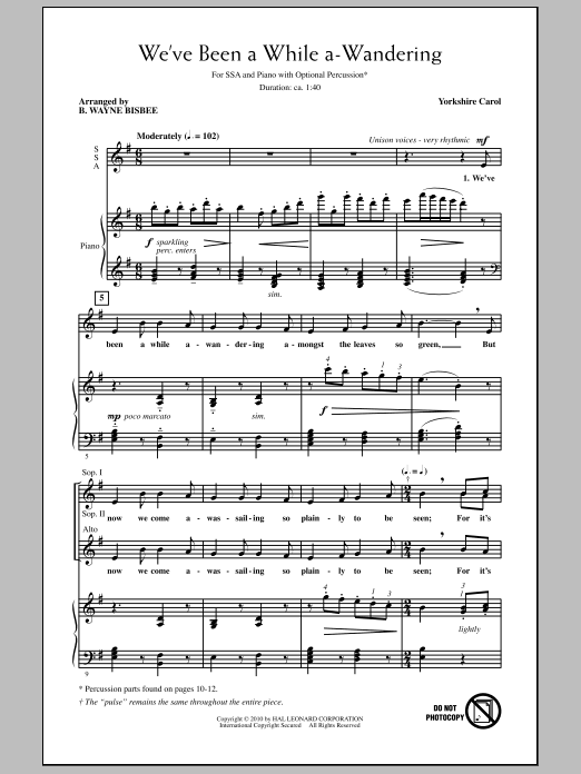 Download B. Wayne Bisbee We've Been A While A-Wandering Sheet Music and learn how to play SSA Choir PDF digital score in minutes