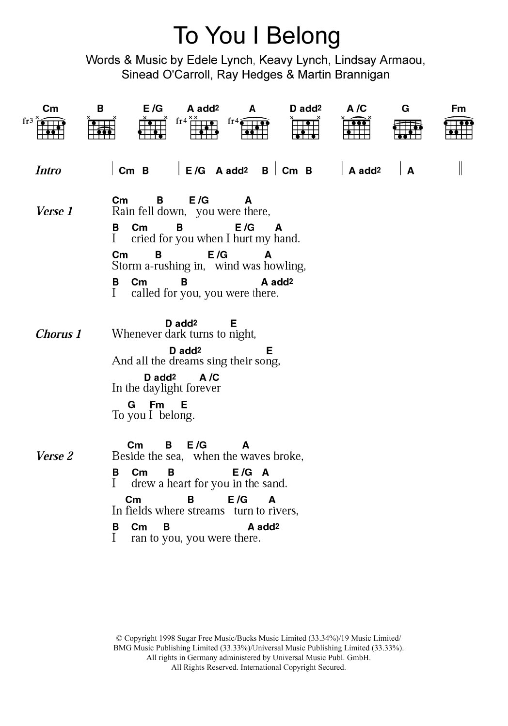 Download B*witched To You I Belong Sheet Music and learn how to play Guitar Chords/Lyrics PDF digital score in minutes