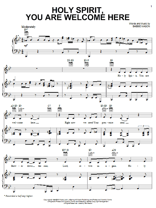 Download Babbie Mason Holy Spirit, You Are Welcome Here Sheet Music and learn how to play Piano, Vocal & Guitar (Right-Hand Melody) PDF digital score in minutes