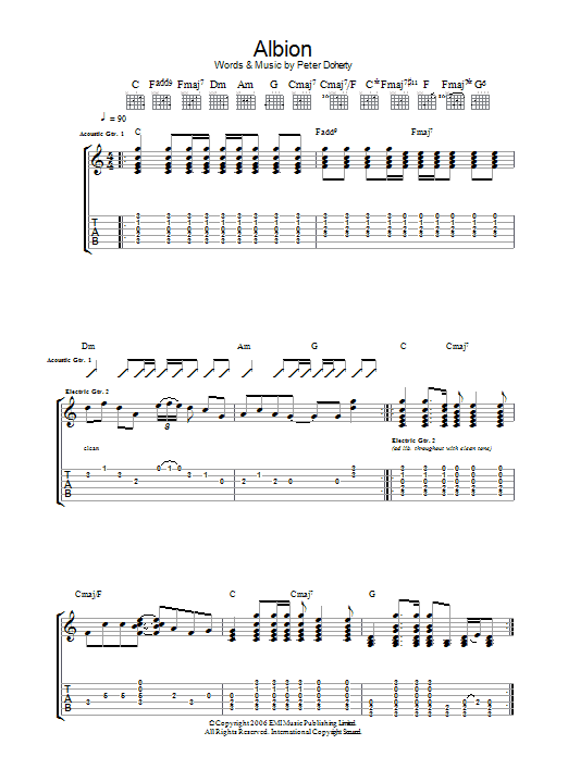 Download Babyshambles Albion Sheet Music and learn how to play Guitar Tab PDF digital score in minutes