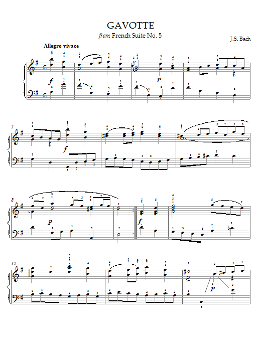 Download J.S. Bach Gavotte (from French Suite No. 5) Sheet Music and learn how to play Piano PDF digital score in minutes