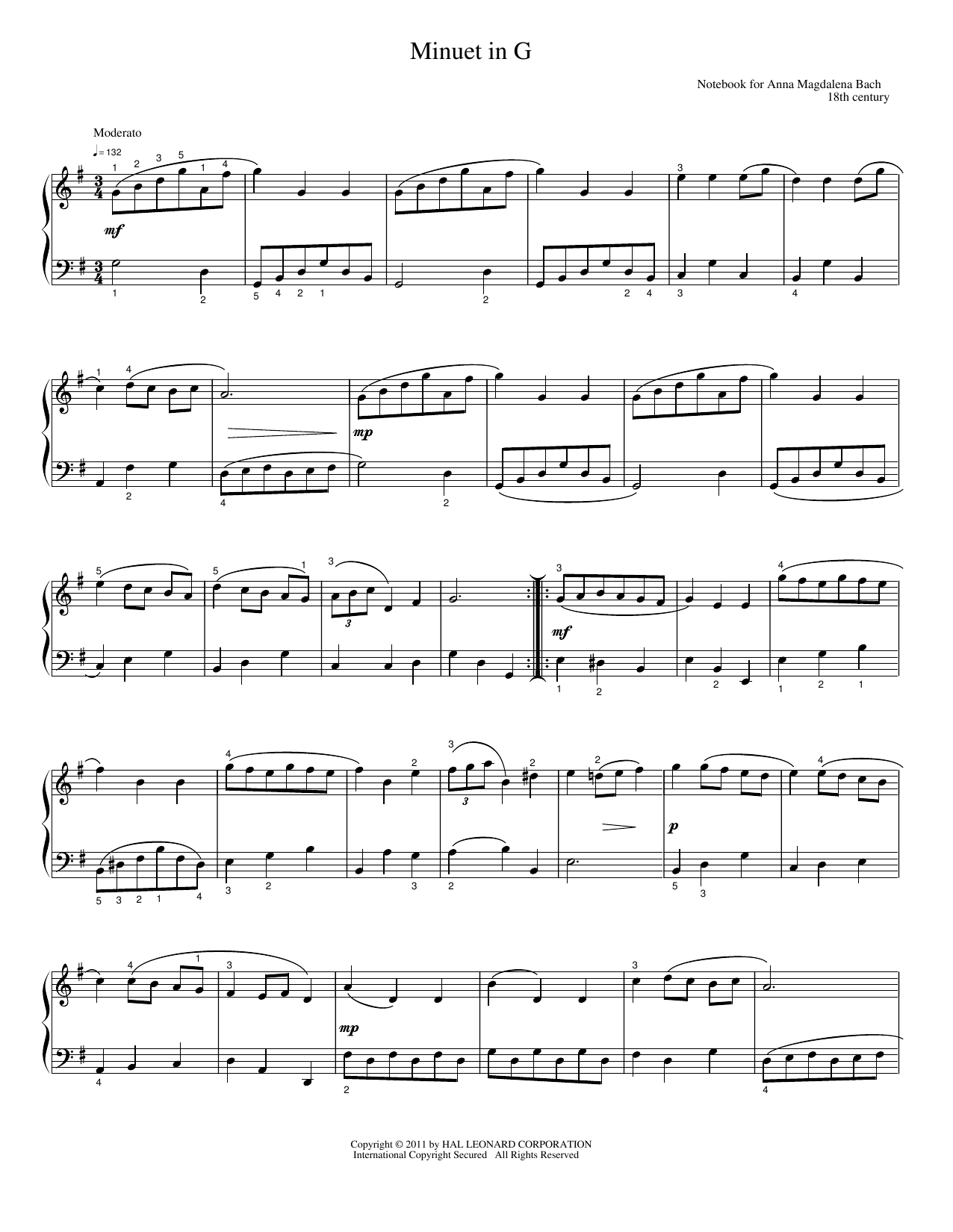 Download Bach-Notebook Menuet In G Minor Sheet Music and learn how to play Easy Piano PDF digital score in minutes