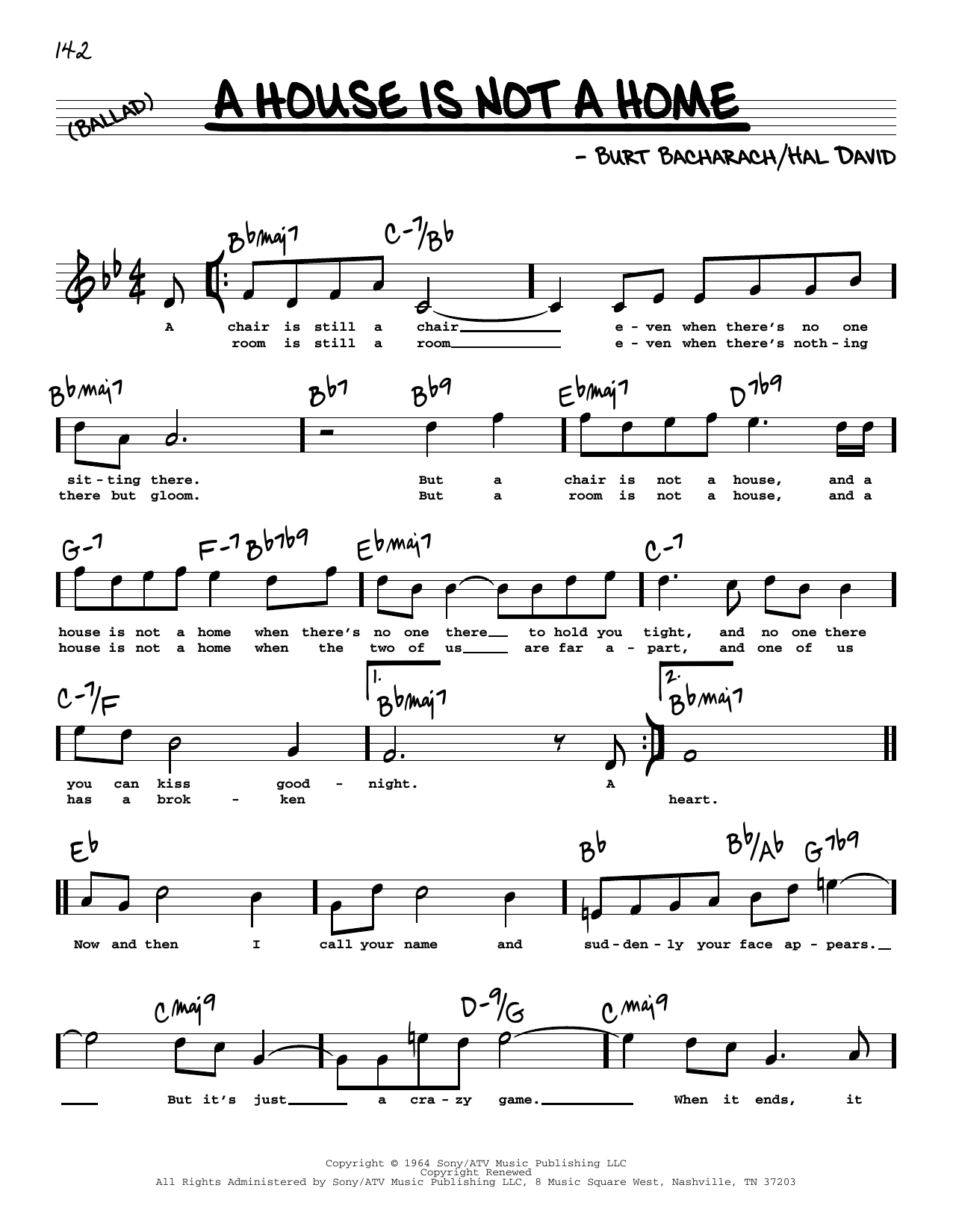 Download Bacharach & David A House Is Not A Home (High Voice) Sheet Music and learn how to play Real Book – Melody, Lyrics & Chords PDF digital score in minutes