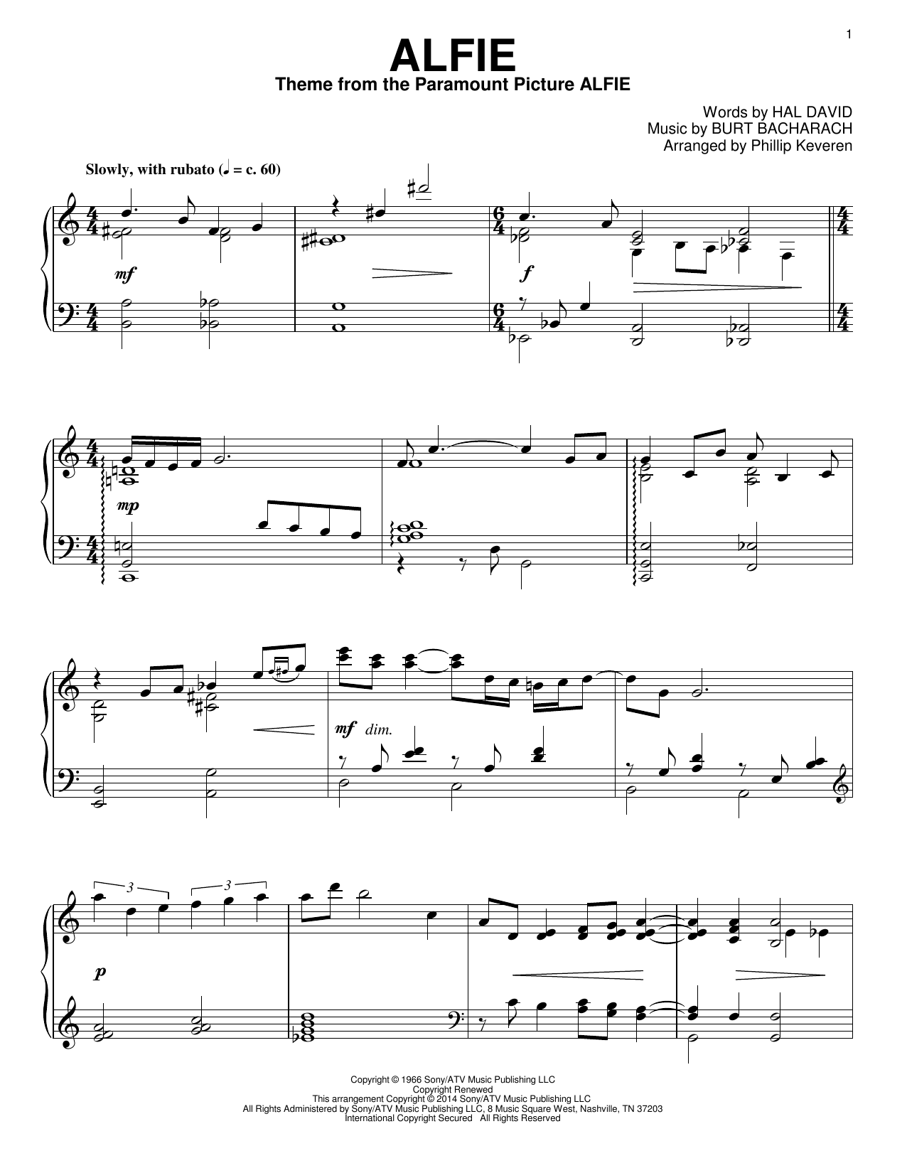 Download Phillip Keveren Alfie Sheet Music and learn how to play Piano PDF digital score in minutes