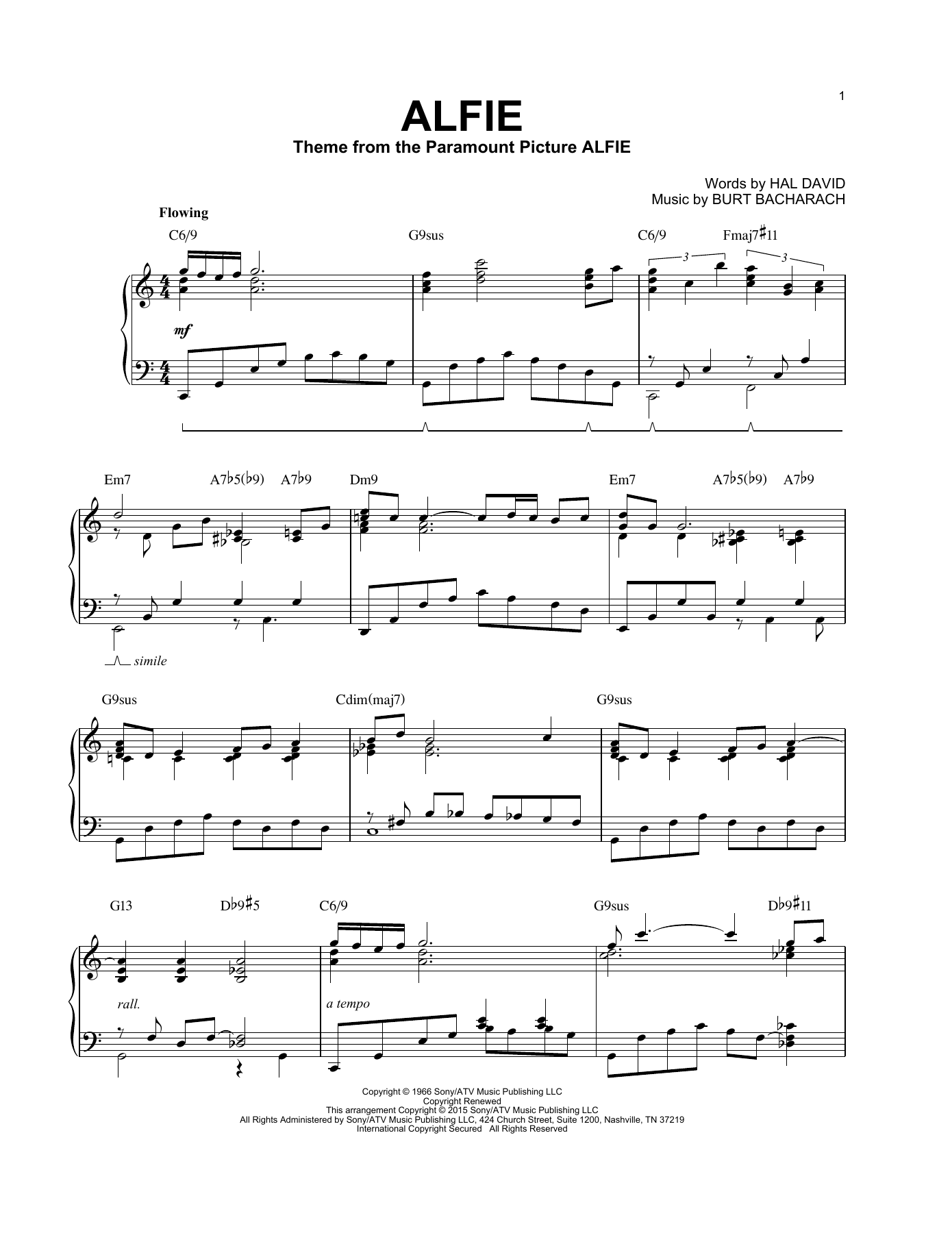 Download Bacharach & David Alfie Sheet Music and learn how to play Piano PDF digital score in minutes