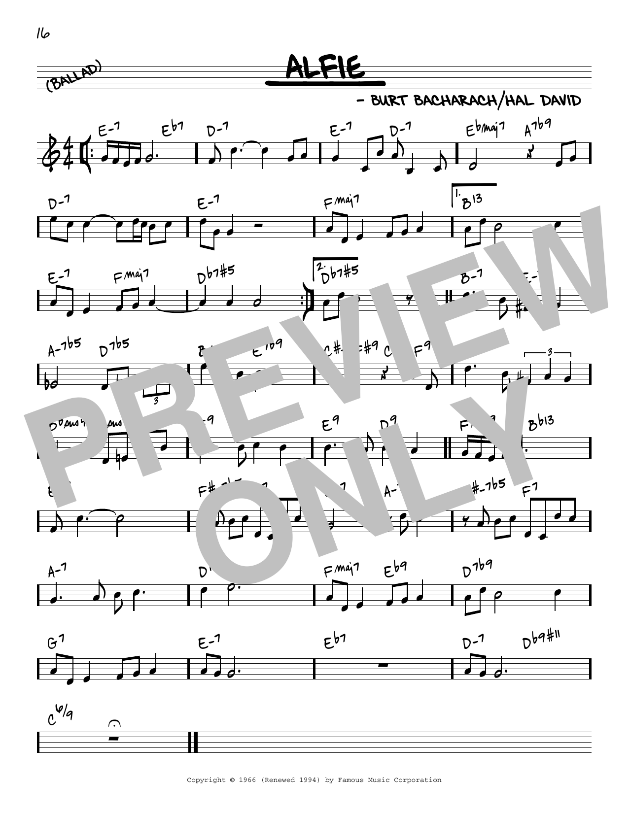 Download Bacharach & David Alfie [Reharmonized version] (arr. Jack Grassel) Sheet Music and learn how to play Real Book – Melody & Chords PDF digital score in minutes