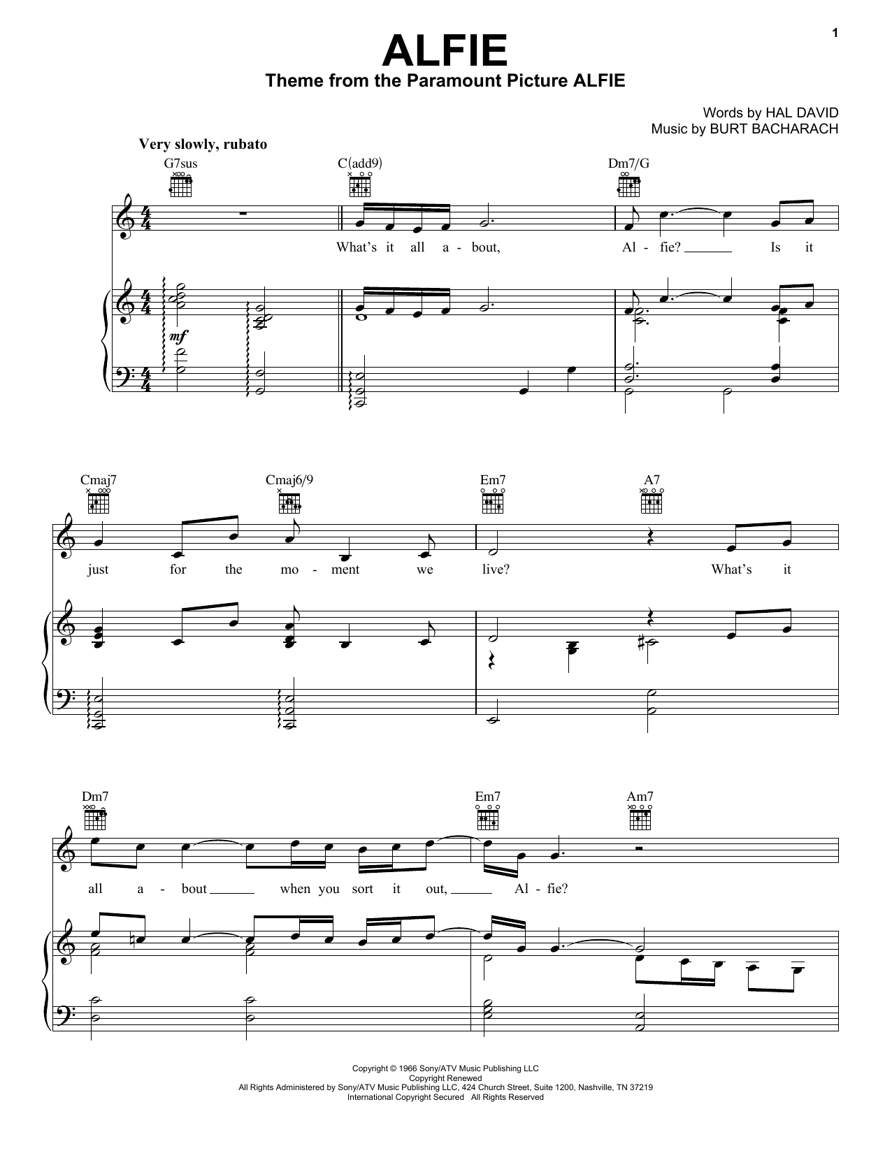 Download Bacharach & David Alfie Sheet Music and learn how to play Real Book - Melody & Chords - C Instruments PDF digital score in minutes