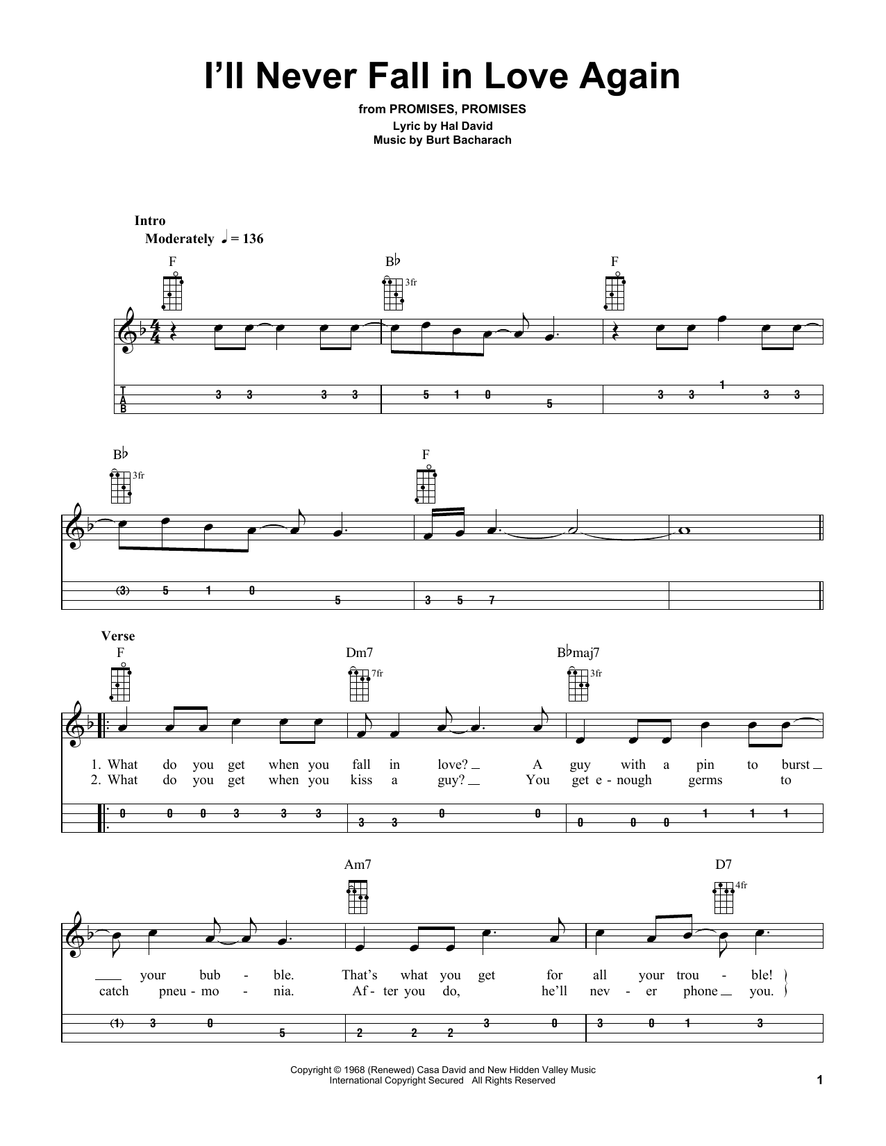 Download Bacharach & David I'll Never Fall In Love Again (from Promises, Promises)(arr. Bobby Westfall) Sheet Music and learn how to play Mandolin PDF digital score in minutes