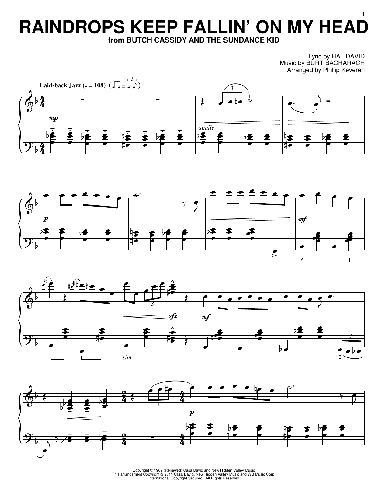 Download Phillip Keveren Raindrops Keep Fallin' On My Head Sheet Music and learn how to play Piano PDF digital score in minutes