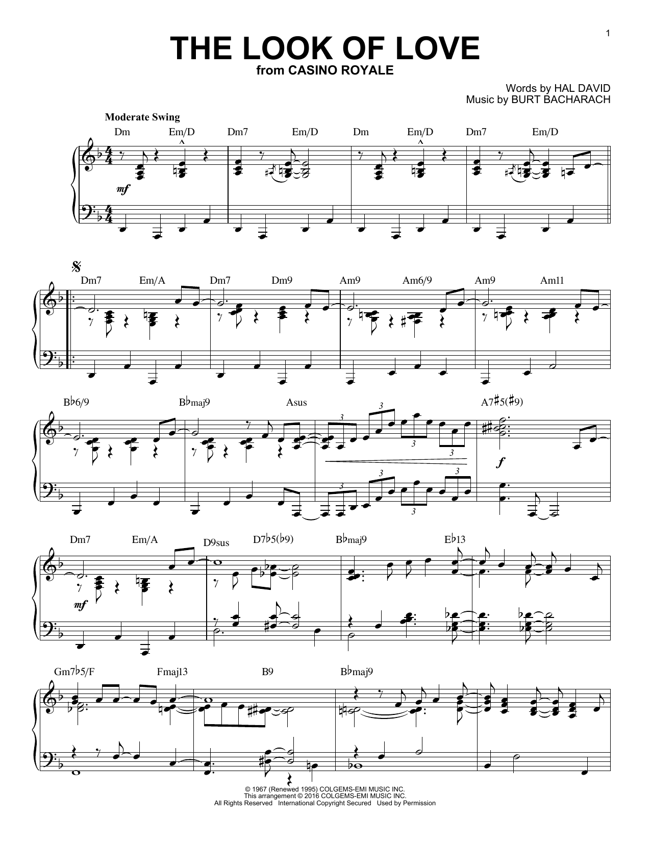 Download Bacharach & David The Look Of Love Sheet Music and learn how to play Piano PDF digital score in minutes