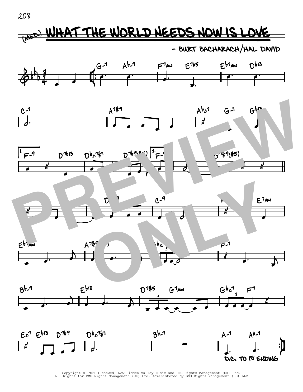 Download Bacharach & David What The World Needs Now Is Love (arr. David Hazeltine) Sheet Music and learn how to play Real Book – Enhanced Chords PDF digital score in minutes