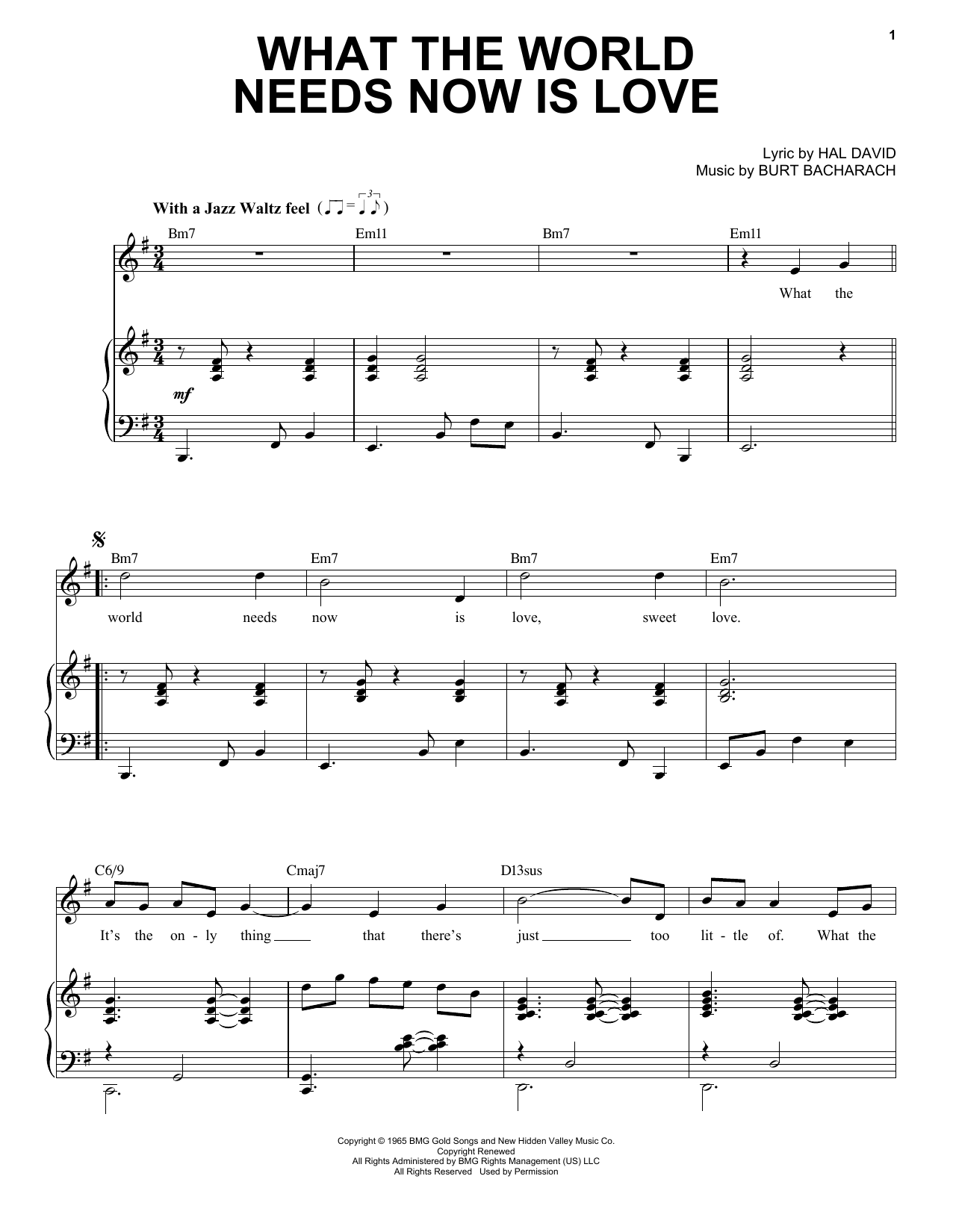 Download Bacharach & David What The World Needs Now Is Love [Jazz version] (arr. Brent Edstrom) Sheet Music and learn how to play Piano & Vocal PDF digital score in minutes